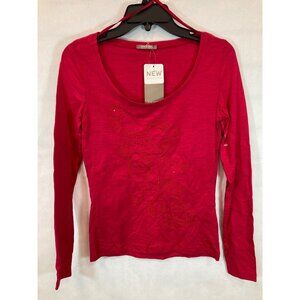Everyday Elegance: Women's X-Small Red  Long Sleeve Casual Shirt